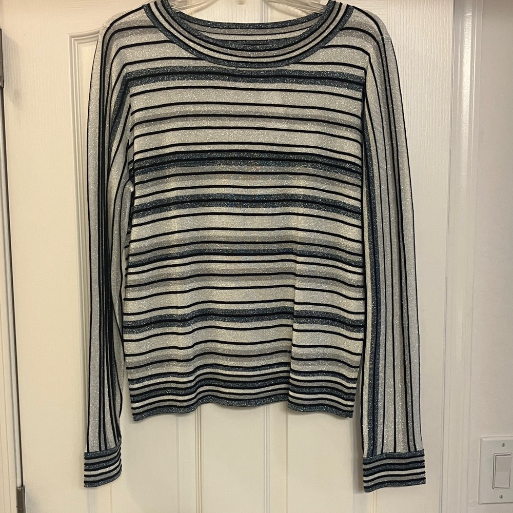 Ann Taylor Metallic Striped Sweater Festive